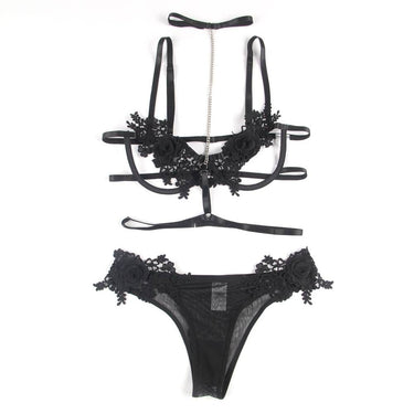 a woman's underwear with black lace and flowers